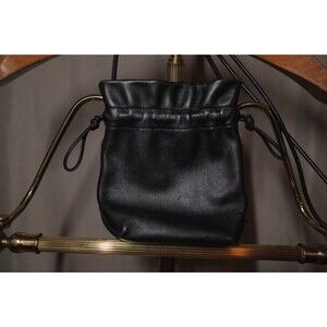 J. Crew 100% Black Leather Drawstring Bucket Bag Crossbody